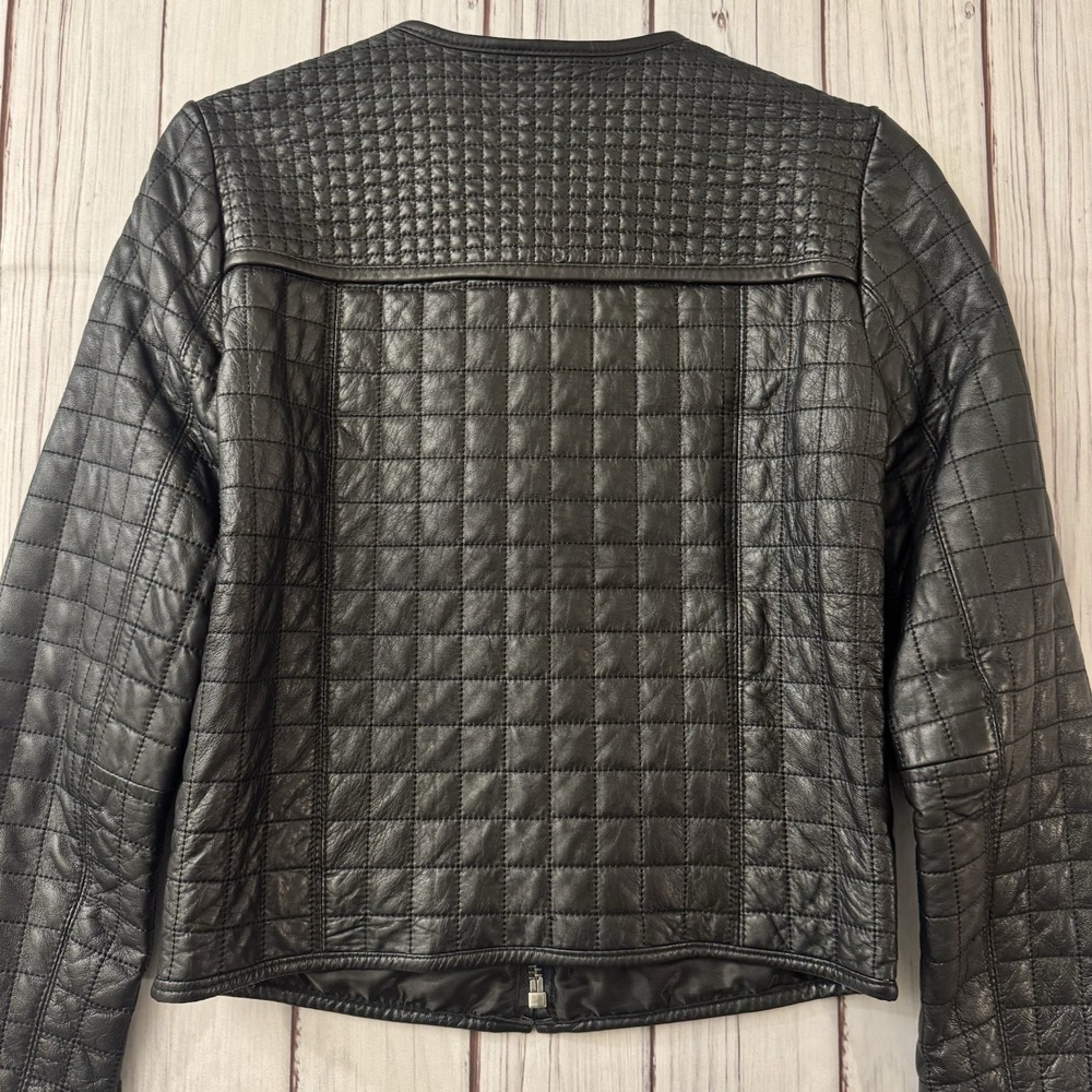 Zara Black‎ Lamb Leather Soft Quilted Size Small Jacket Zip Indie Rock Grunge - Picture 9 of 11